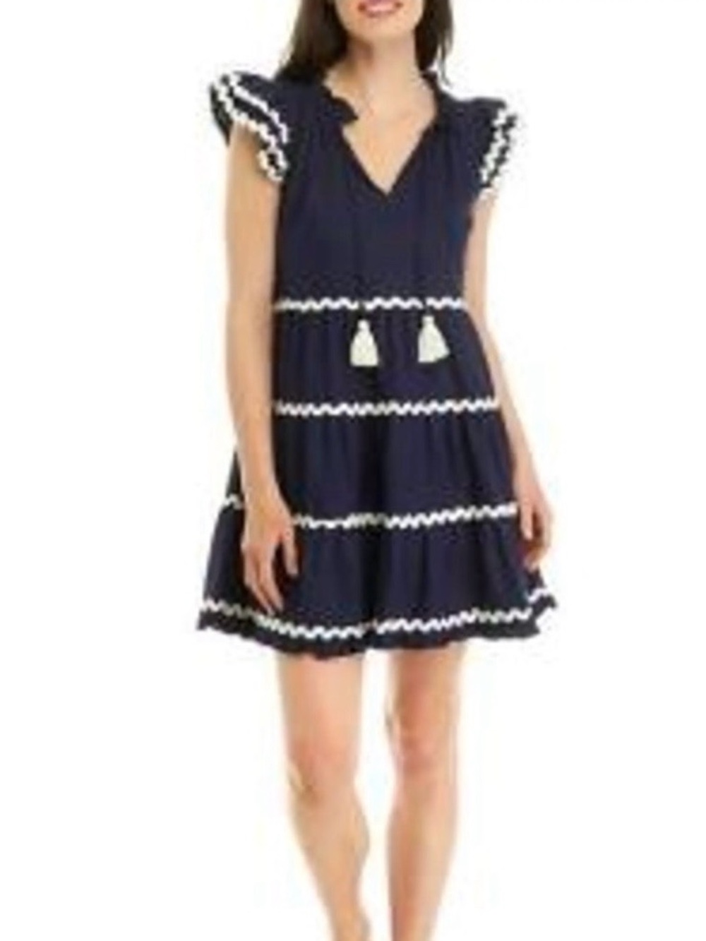 Sail to Sable Navy Mini Dress with White Scallop Trim
